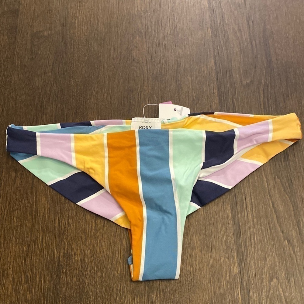 Roxy bold striped mini coverage‎ bikini bottom size XS NWT